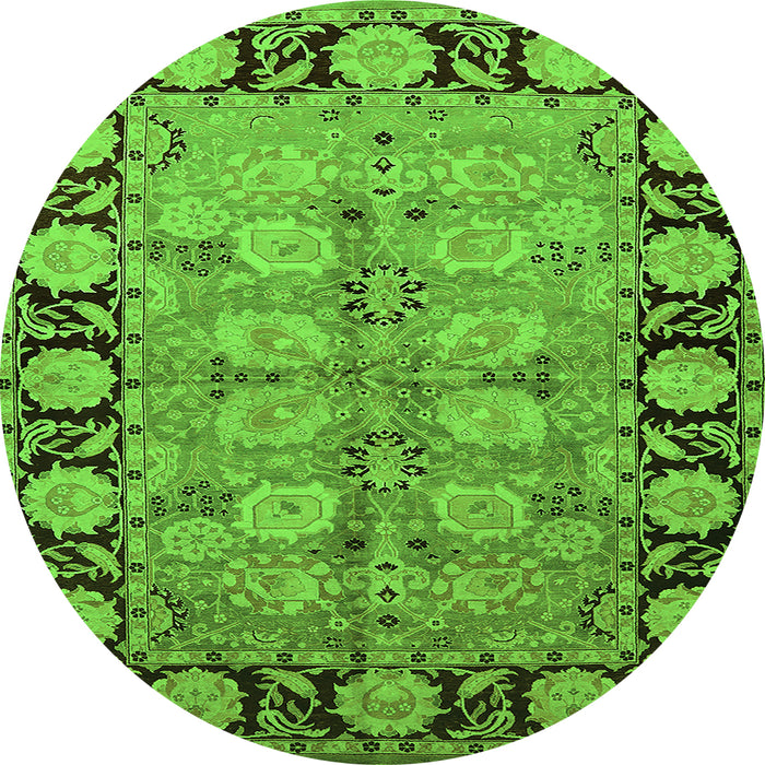 Round Machine Washable Oriental Green Industrial Area Rugs, wshurb3005grn