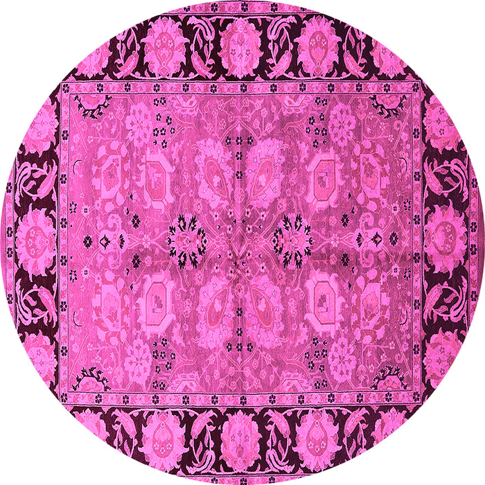 Round Machine Washable Oriental Pink Industrial Rug, wshurb3005pnk