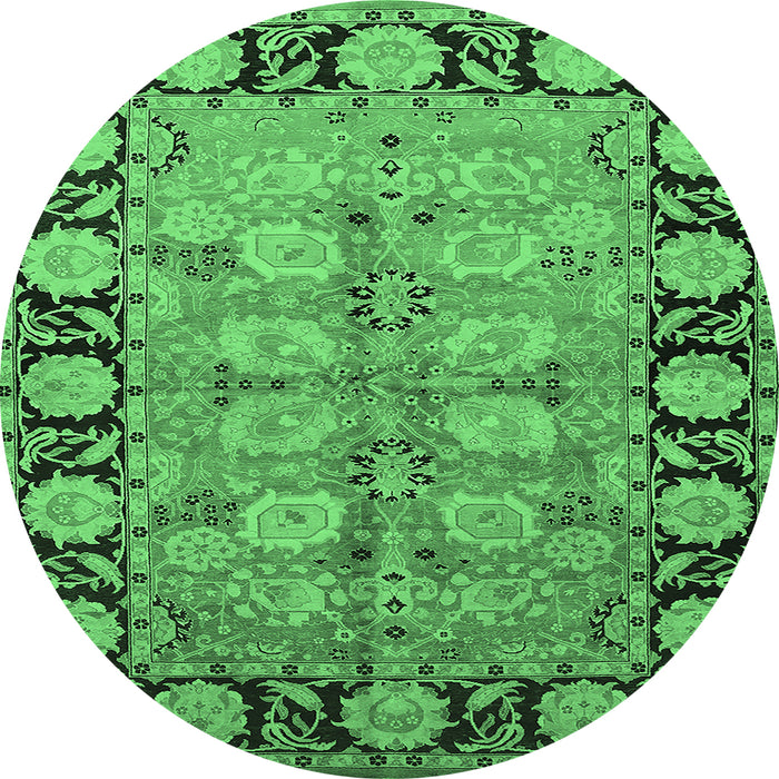 Round Oriental Emerald Green Industrial Rug, urb3005emgrn