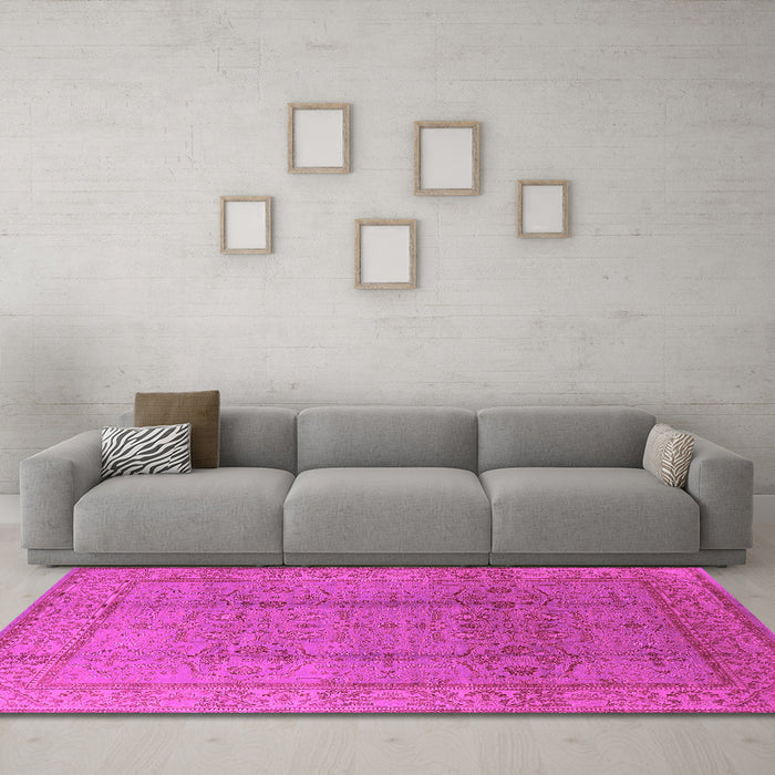 Machine Washable Oriental Pink Industrial Rug in a Living Room, wshurb3006pnk