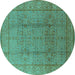 Round Machine Washable Oriental Turquoise Industrial Area Rugs, wshurb3006turq