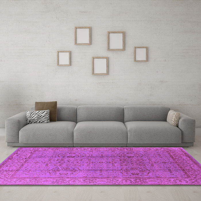 Machine Washable Oriental Purple Industrial Area Rugs in a Living Room, wshurb3006pur