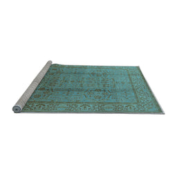 Sideview of Machine Washable Oriental Light Blue Industrial Rug, wshurb3006lblu