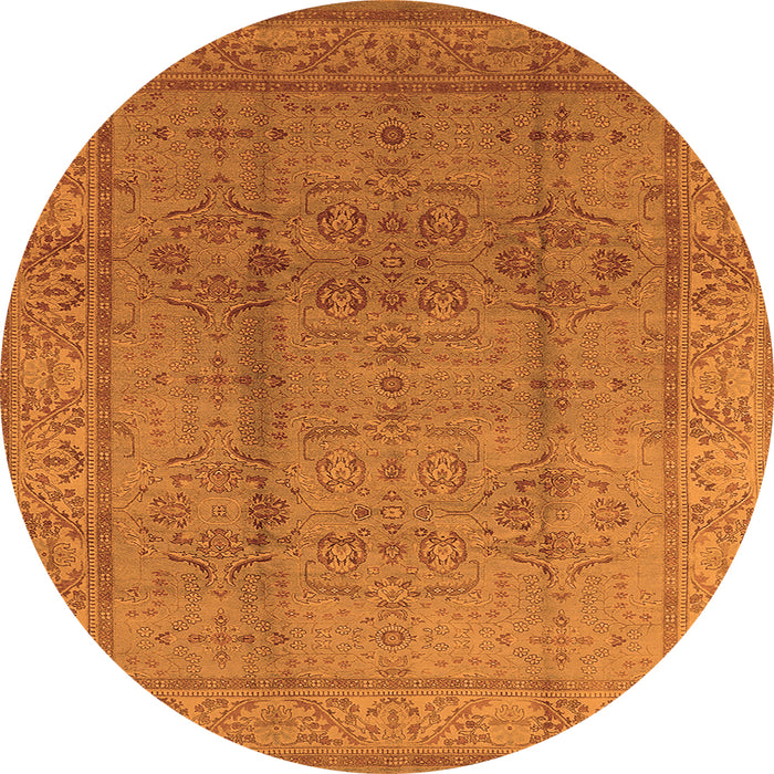 Round Machine Washable Oriental Orange Industrial Area Rugs, wshurb3006org