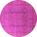 Round Machine Washable Oriental Pink Industrial Rug, wshurb3006pnk