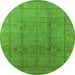 Round Machine Washable Oriental Green Industrial Area Rugs, wshurb3006grn