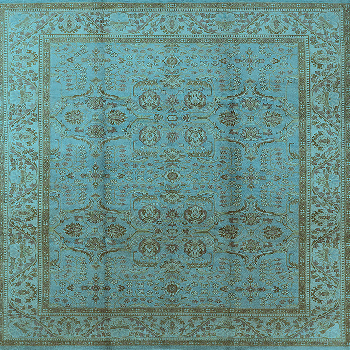 Square Machine Washable Oriental Light Blue Industrial Rug, wshurb3006lblu