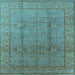 Square Machine Washable Oriental Light Blue Industrial Rug, wshurb3006lblu