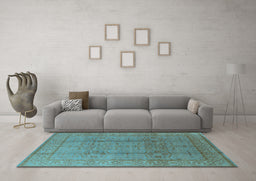 Machine Washable Oriental Light Blue Industrial Rug in a Living Room, wshurb3006lblu