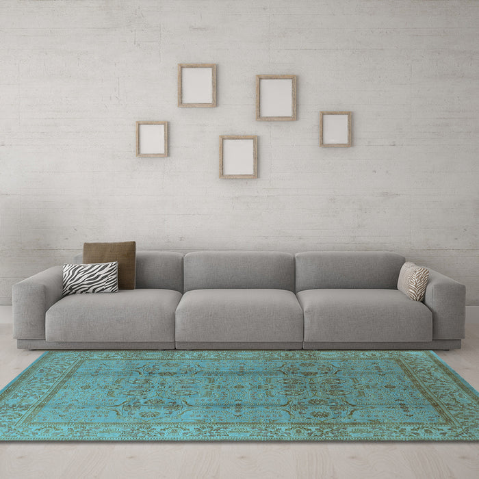 Machine Washable Oriental Light Blue Industrial Rug in a Living Room, wshurb3006lblu