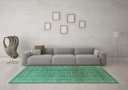 Machine Washable Oriental Turquoise Industrial Area Rugs in a Living Room,, wshurb3006turq