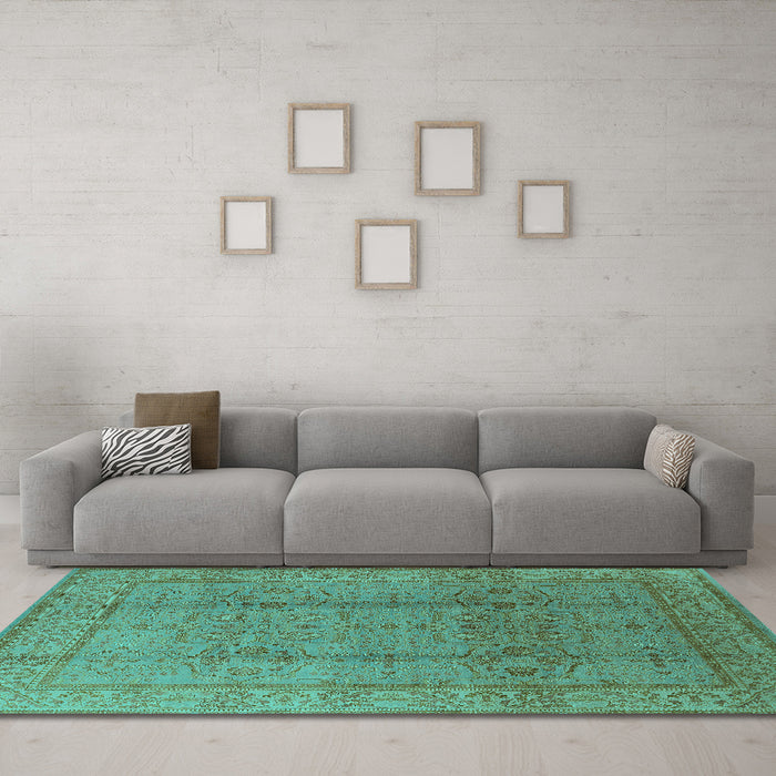 Machine Washable Oriental Turquoise Industrial Area Rugs in a Living Room,, wshurb3006turq