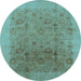 Round Machine Washable Oriental Light Blue Industrial Rug, wshurb3007lblu