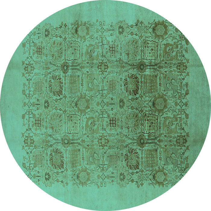 Round Oriental Turquoise Industrial Rug, urb3007turq