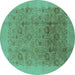 Round Oriental Turquoise Industrial Rug, urb3007turq