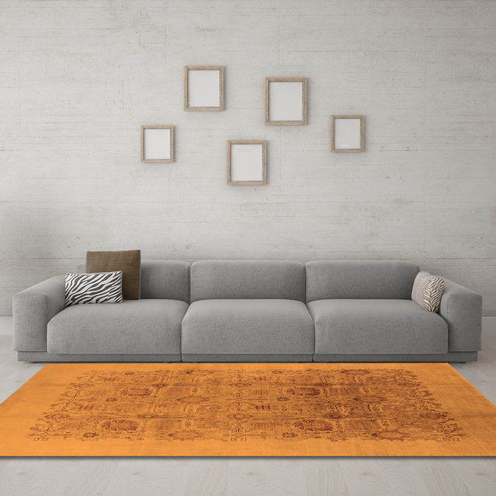 Machine Washable Oriental Orange Industrial Area Rugs in a Living Room, wshurb3007org