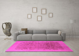 Machine Washable Oriental Pink Industrial Rug in a Living Room, wshurb3007pnk