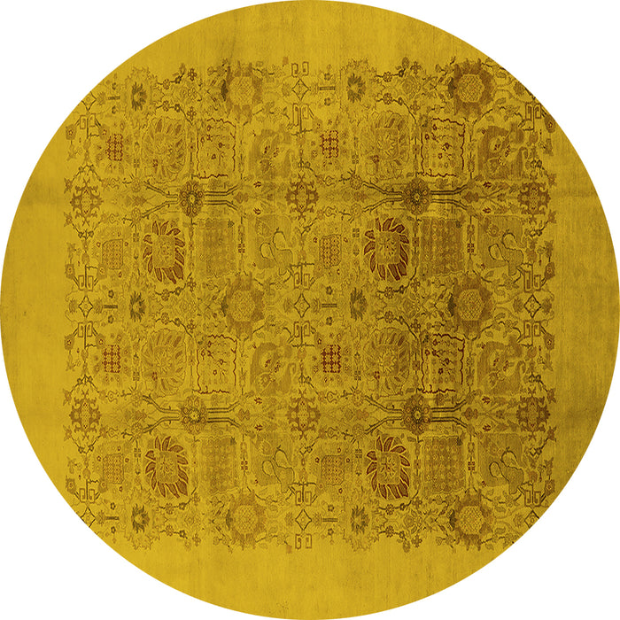 Round Machine Washable Oriental Yellow Industrial Rug, wshurb3007yw