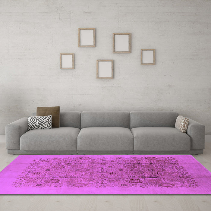 Machine Washable Oriental Purple Industrial Area Rugs in a Living Room, wshurb3007pur