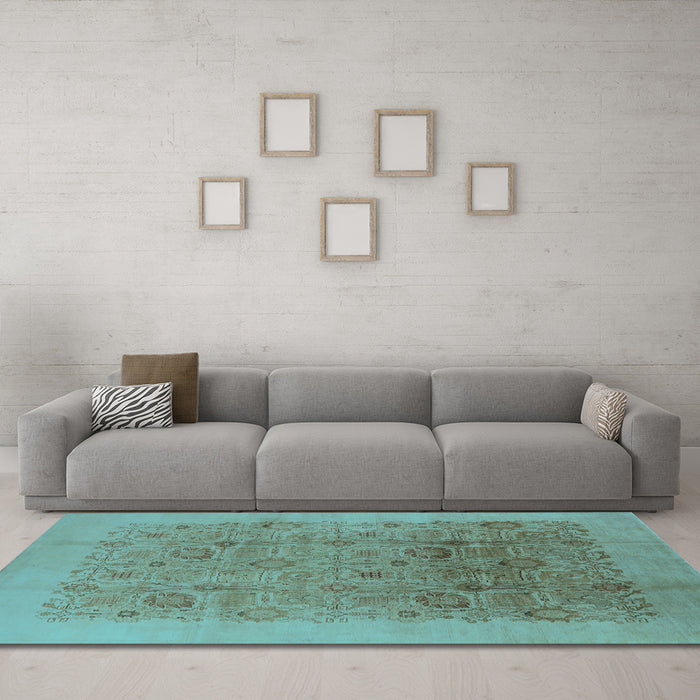Machine Washable Oriental Light Blue Industrial Rug in a Living Room, wshurb3007lblu