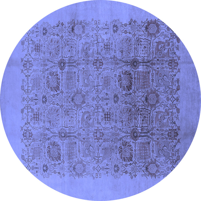 Round Machine Washable Oriental Blue Industrial Rug, wshurb3007blu
