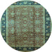 Round Machine Washable Oriental Light Blue Industrial Rug, wshurb3008lblu