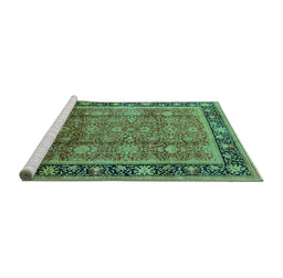 Sideview of Machine Washable Oriental Turquoise Industrial Area Rugs, wshurb3008turq