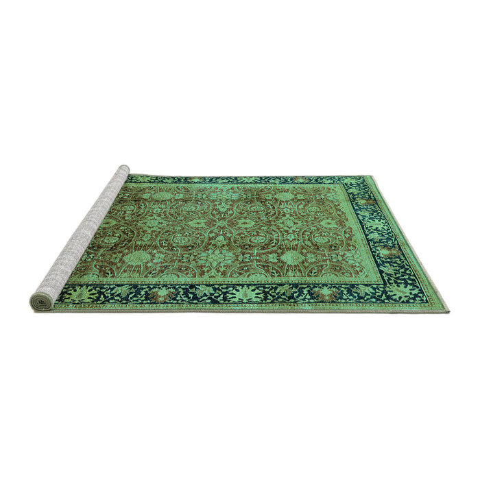 Sideview of Machine Washable Oriental Turquoise Industrial Area Rugs, wshurb3008turq