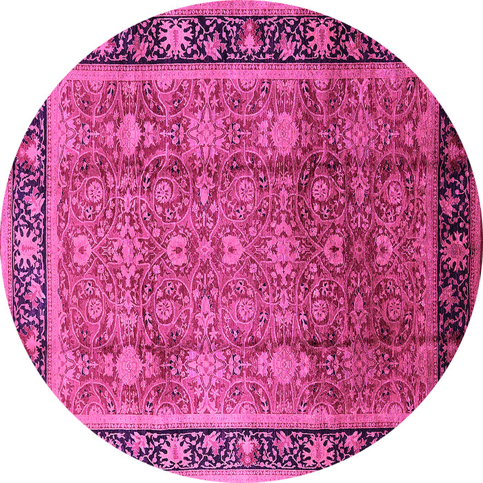 Round Machine Washable Oriental Pink Industrial Rug, wshurb3008pnk