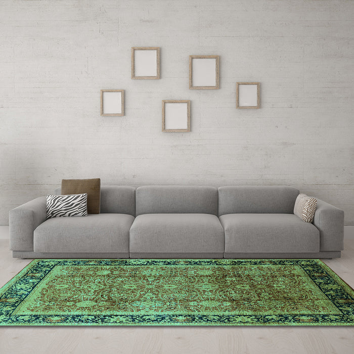 Machine Washable Oriental Turquoise Industrial Area Rugs in a Living Room,, wshurb3008turq