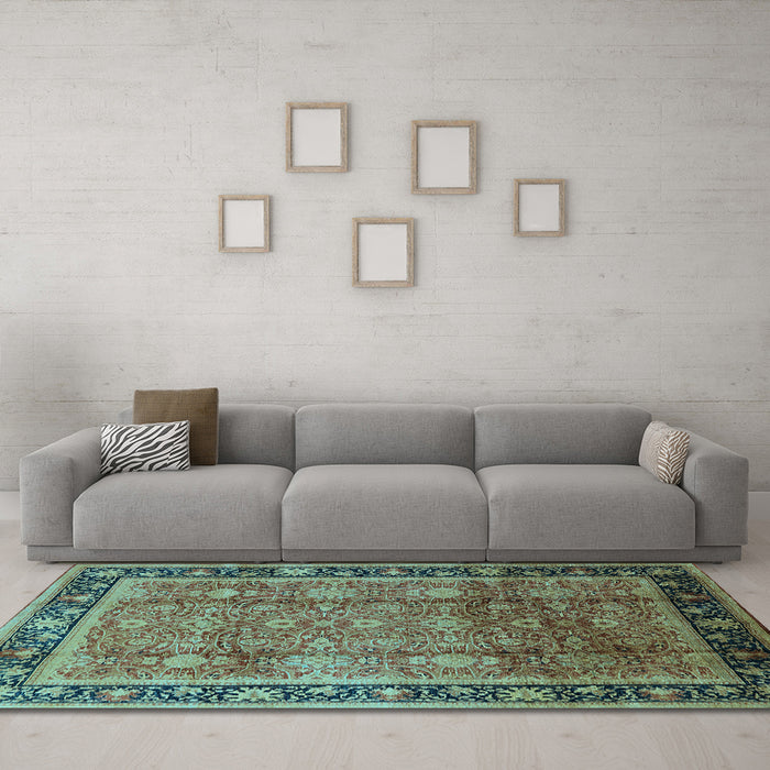 Machine Washable Oriental Light Blue Industrial Rug in a Living Room, wshurb3008lblu