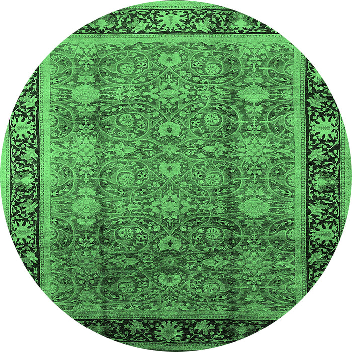 Round Machine Washable Oriental Emerald Green Industrial Area Rugs, wshurb3008emgrn