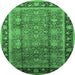 Round Machine Washable Oriental Emerald Green Industrial Area Rugs, wshurb3008emgrn