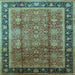 Square Machine Washable Oriental Light Blue Industrial Rug, wshurb3008lblu