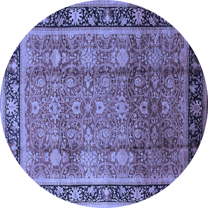 Round Machine Washable Oriental Blue Industrial Rug, wshurb3008blu