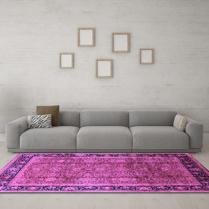 Machine Washable Oriental Purple Industrial Area Rugs in a Living Room, wshurb3008pur