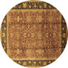 Round Machine Washable Oriental Brown Industrial Rug, wshurb3008brn