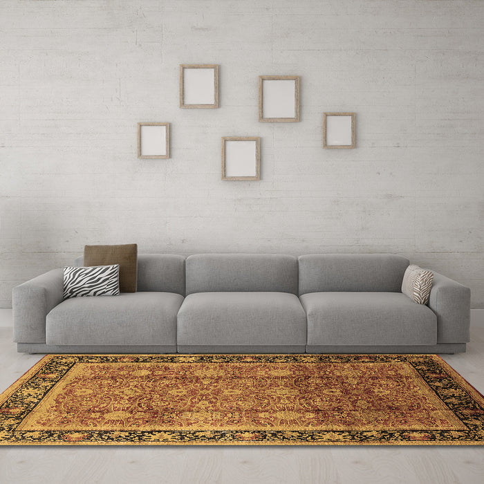 Machine Washable Oriental Brown Industrial Rug in a Living Room,, wshurb3008brn