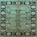 Square Machine Washable Oriental Light Blue Industrial Rug, wshurb3009lblu