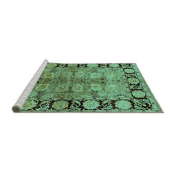 Sideview of Machine Washable Oriental Turquoise Industrial Area Rugs, wshurb3009turq