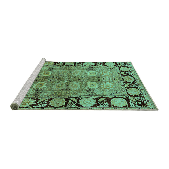 Sideview of Machine Washable Oriental Turquoise Industrial Area Rugs, wshurb3009turq