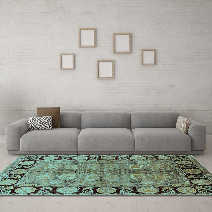 Machine Washable Oriental Light Blue Industrial Rug in a Living Room, wshurb3009lblu