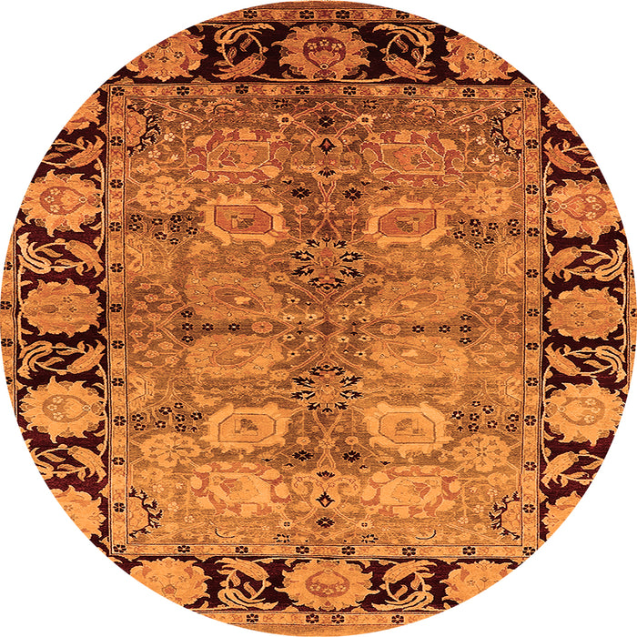 Round Machine Washable Oriental Orange Industrial Area Rugs, wshurb3009org