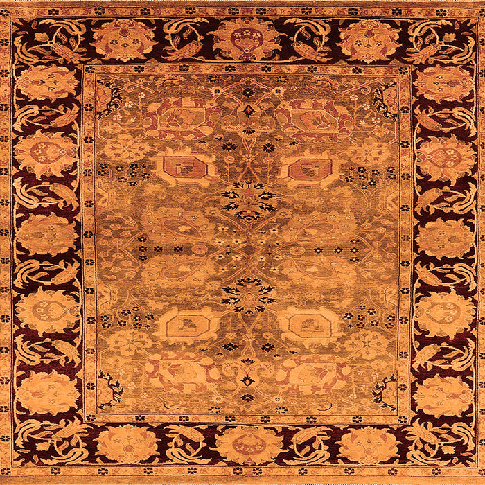 Square Machine Washable Oriental Orange Industrial Area Rugs, wshurb3009org