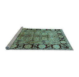 Sideview of Machine Washable Oriental Light Blue Industrial Rug, wshurb3009lblu