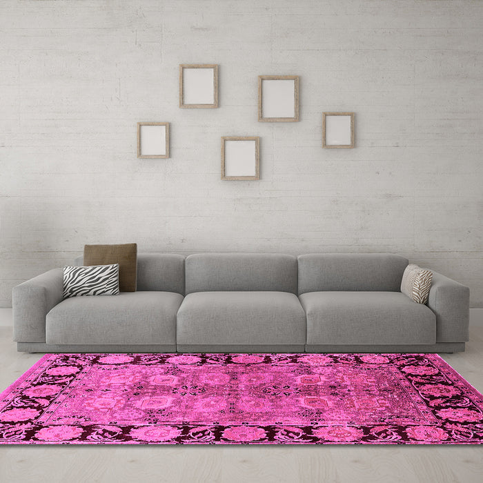 Machine Washable Oriental Pink Industrial Rug in a Living Room, wshurb3009pnk