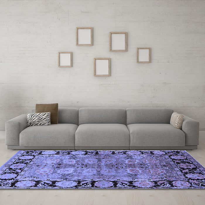 Machine Washable Oriental Blue Industrial Rug in a Living Room, wshurb3009blu