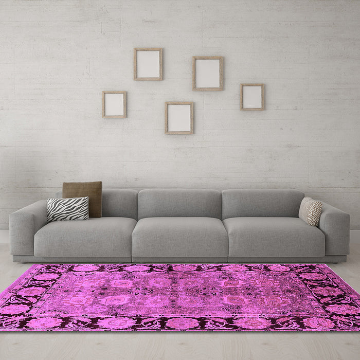 Machine Washable Oriental Purple Industrial Area Rugs in a Living Room, wshurb3009pur