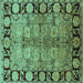 Square Machine Washable Oriental Turquoise Industrial Area Rugs, wshurb3009turq