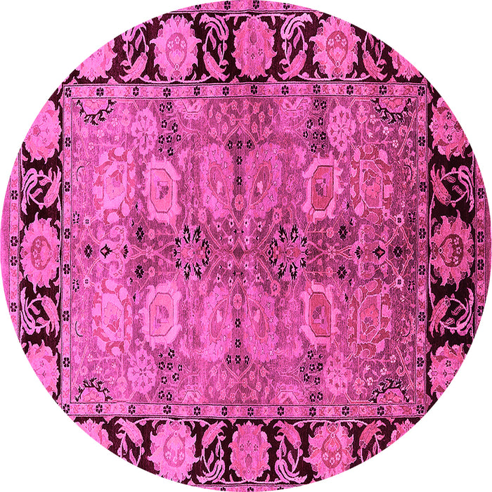 Round Machine Washable Oriental Pink Industrial Rug, wshurb3009pnk